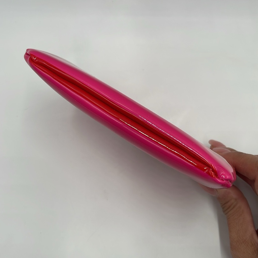 Kate Spade Patent Red and Hot Pink Striped Zip Small Wallet/Bag/Pouch 6" Wide - Picture 7 of 13